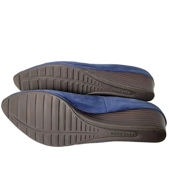 Cole Haan Leather Wedge Shoes Women 8.5 Blue Suede Loafer Slip On Cushioned 39 - Picture 3 of 16